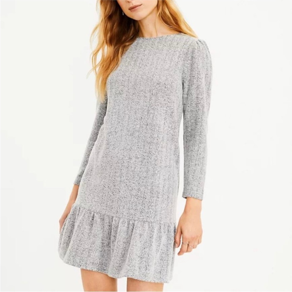 Light Gray Sweater Dress with Ruffle Hem